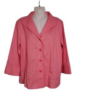 Coldwater Creek Womens Shirt Shacket Medium Pink Checked Buttons 3/4 Sleeve